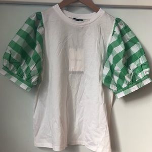 Gingham Puffed Sleeve T-shirt